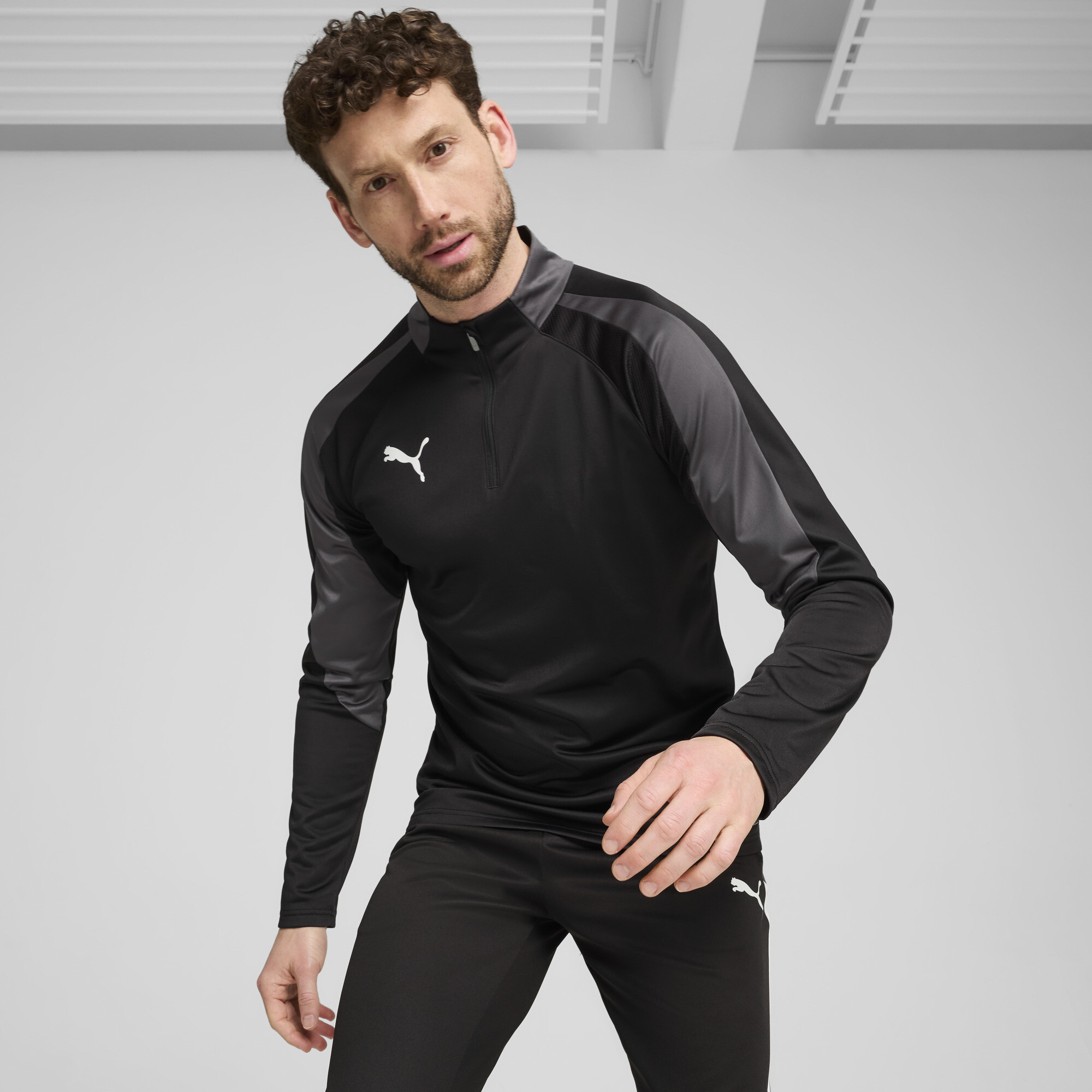 Puma individualLIGA Top mit viertellangem Reißverschluss Herren | Mit Plain | Black/White/Shadow Gray | Größe: L