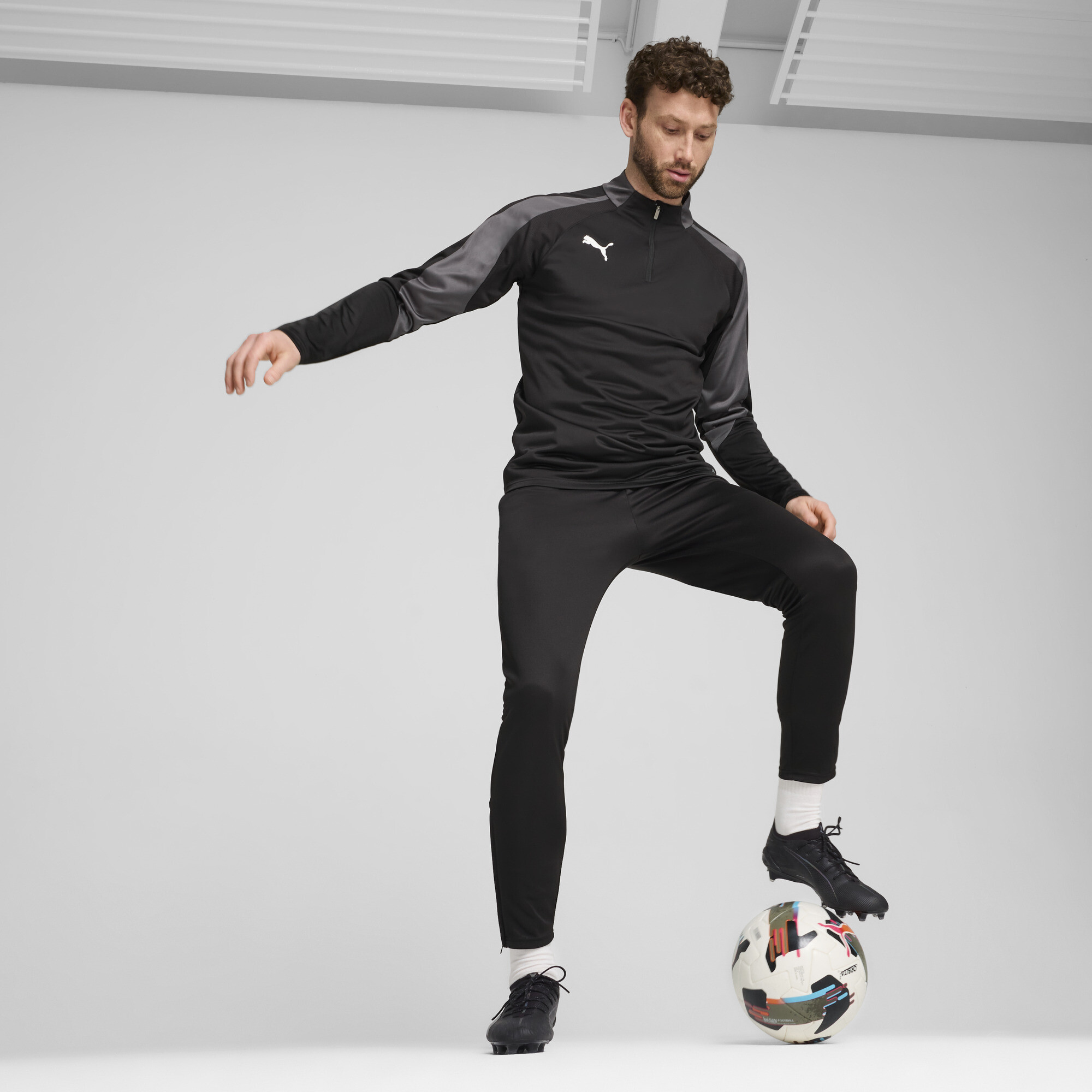 PUMA individualLIGA top met kwartrits voor Heren, Zwart/Grijs/Wit, Maat M thumbnail 6