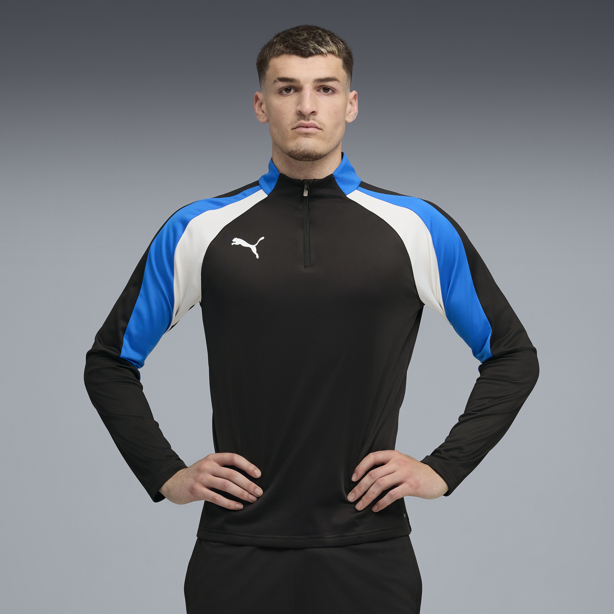 PUMA individualLIGA top met kwartrits voor Heren, Blauw/Zwart/Wit, Maat M thumbnail 6