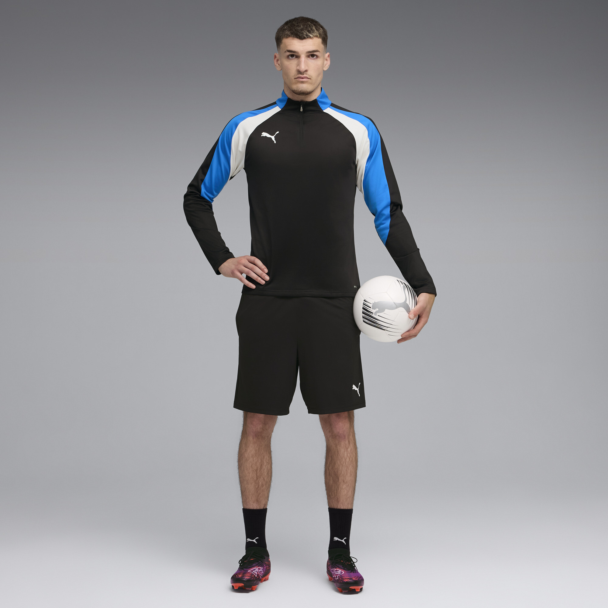 PUMA individualLIGA top met kwartrits voor Heren, Blauw/Zwart/Wit, Maat M thumbnail 4