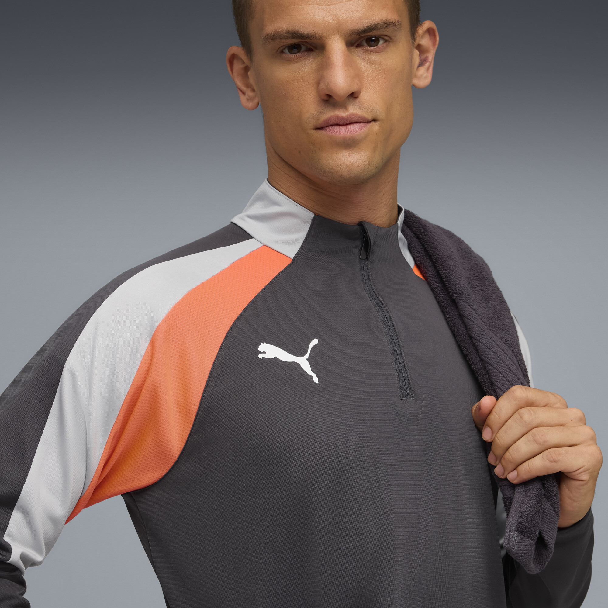 PUMA individualLIGA top met kwartrits voor Heren, Grijs/Rood/Wit, Maat 3XL thumbnail 5