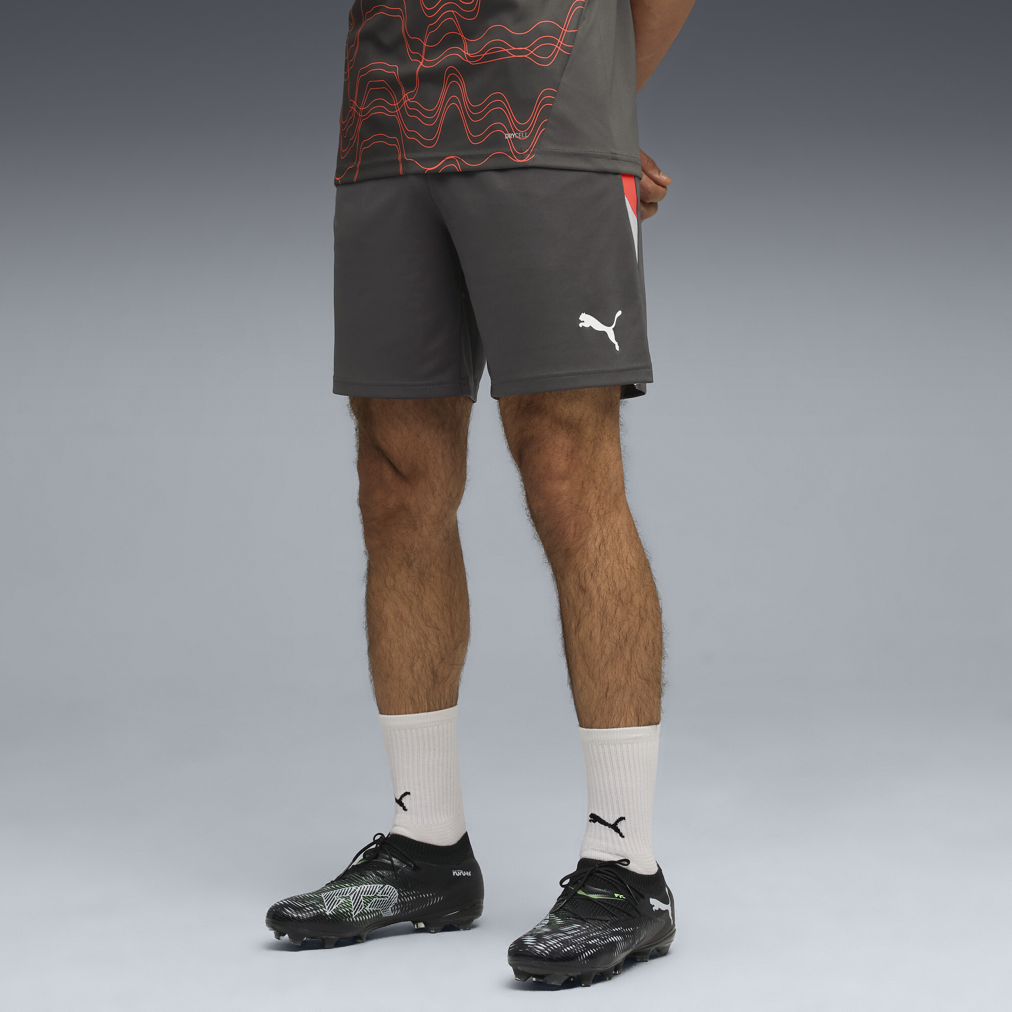 PUMA individualLIGA trainingsshort voor Heren, Grijs/Rood/Wit, Maat XS thumbnail 6