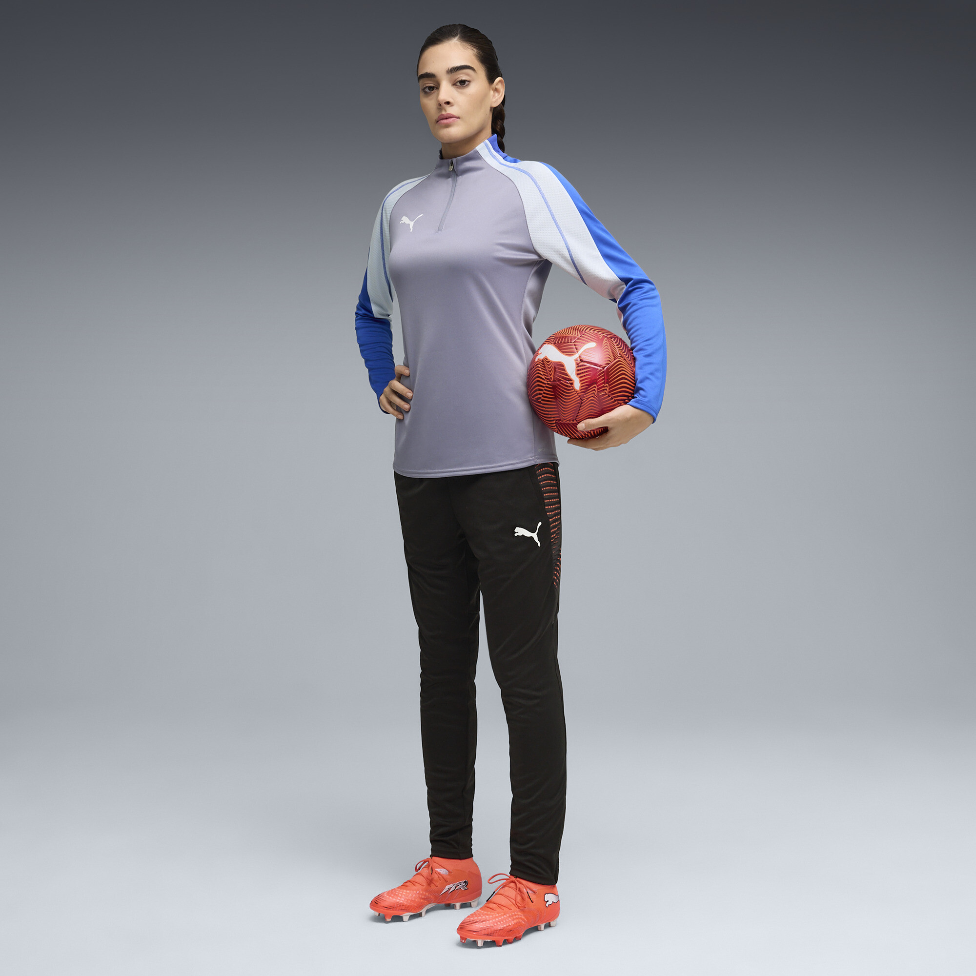 PUMA IndividualBLAZE voetbaltop met kwartrits voor Dames, Blauw/Grijs/Wit, Maat XXL thumbnail 4