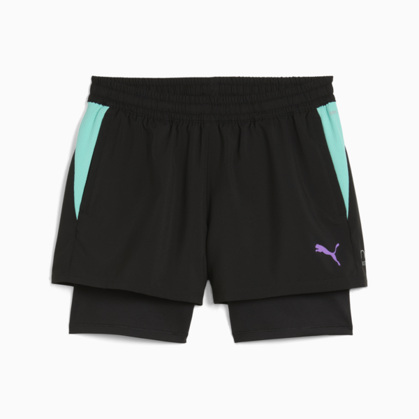 INDIVIDUAL 2-in-1 Padel Shorts Women, PUMA Black-Purple Glimmer-Aquatic, large-ZAF