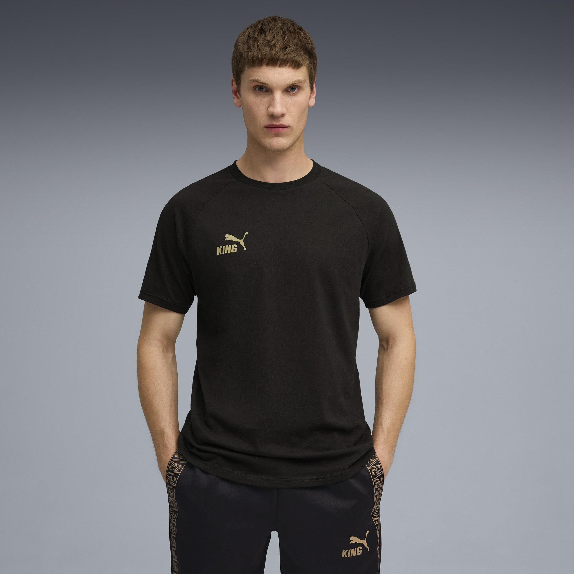 PUMA KING T-shirt voor Heren, Zwart/Goud, Maat XS thumbnail 6
