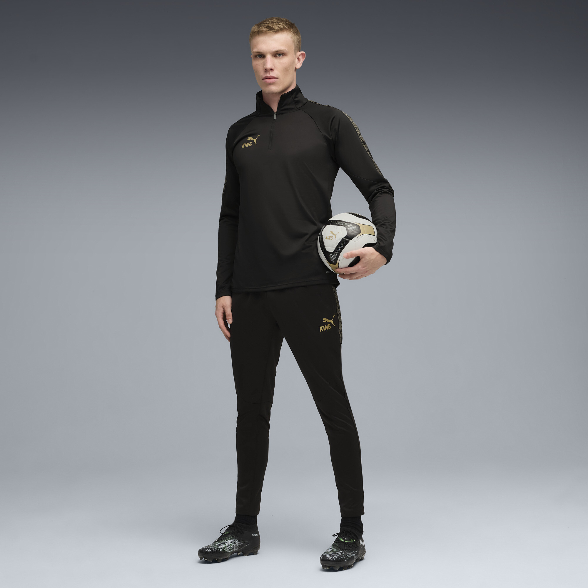 PUMA KINGtouch voetbaltop met kwartrits voor Heren, Zwart/Goud, Maat L thumbnail 6