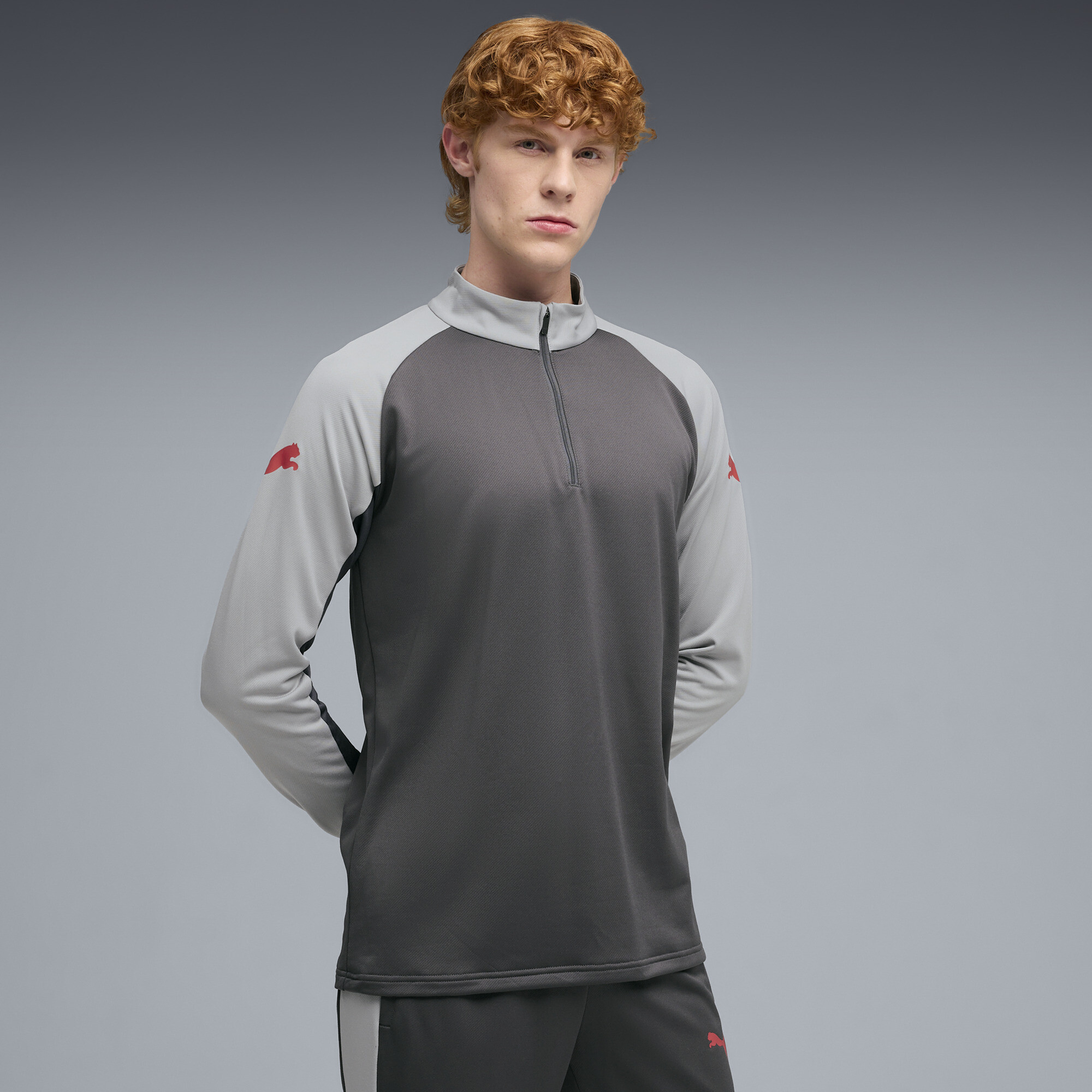 PUMA IndividualLIGA Men's Quarter-Zip Top in Grey, Size S