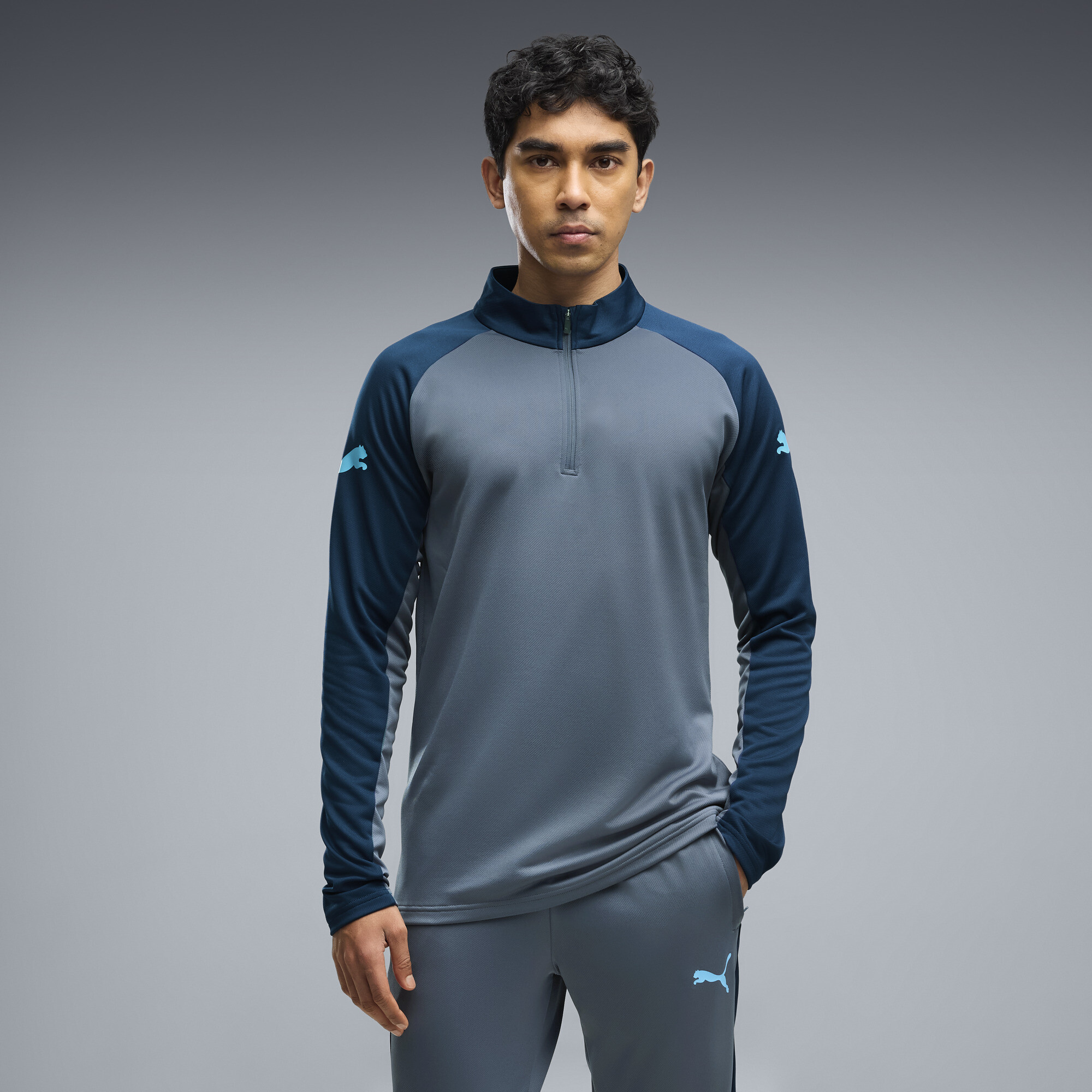 PUMA Męska dopasowana bluza individualLIGA z zamkiem 1/4, Odzież, Niebieski, XXL