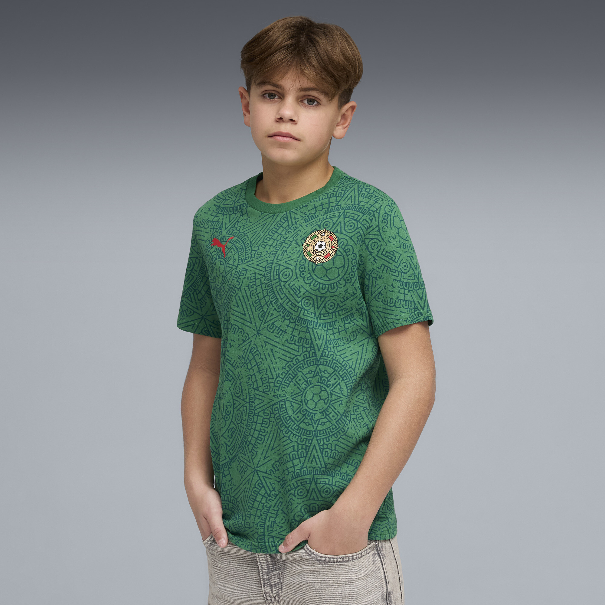PUMA Mexico Soccer Fanwear Big Kids' T-Shirt in Green, Size XL