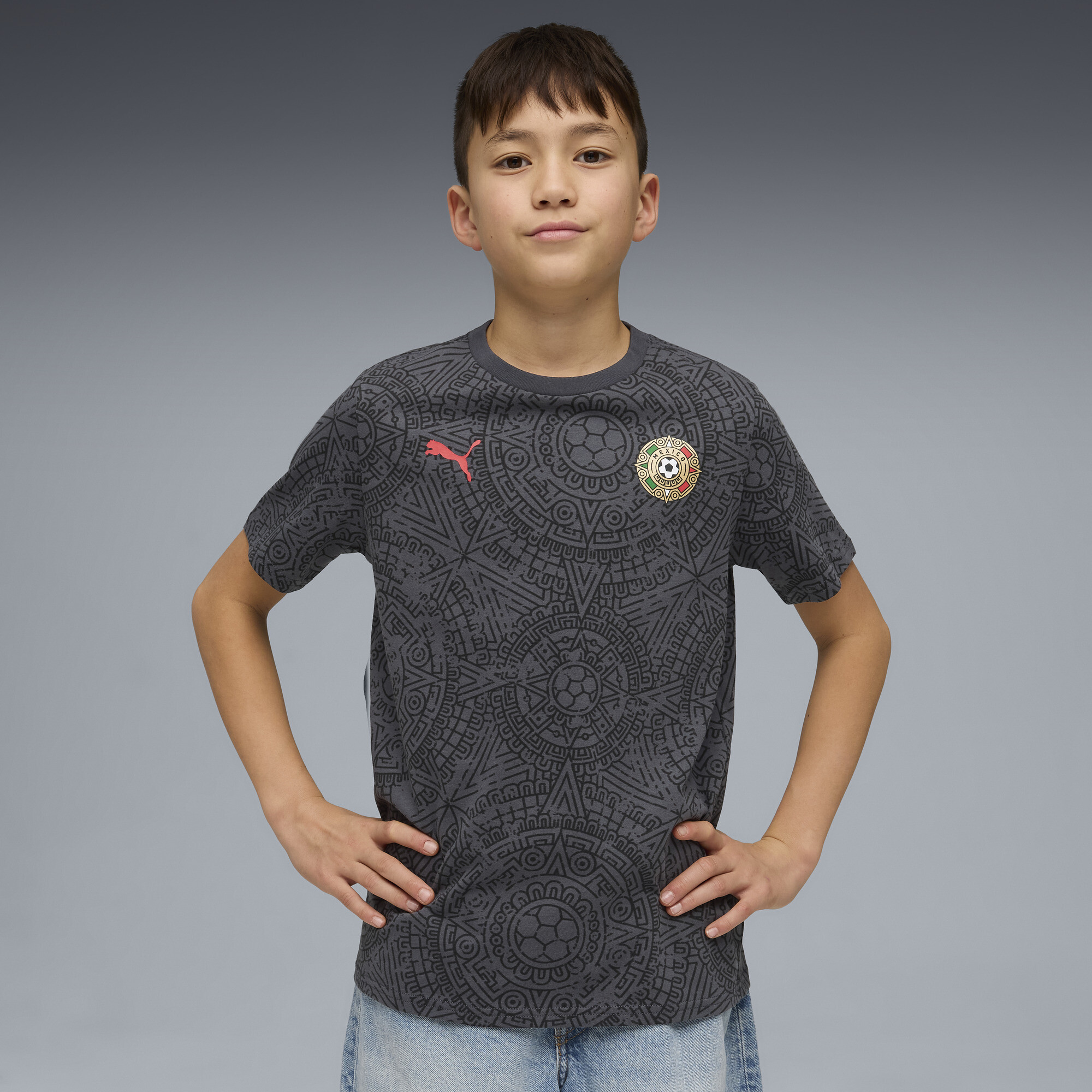 PUMA Mexico Soccer Fanwear Big Kids' T-Shirt in Black, Size M