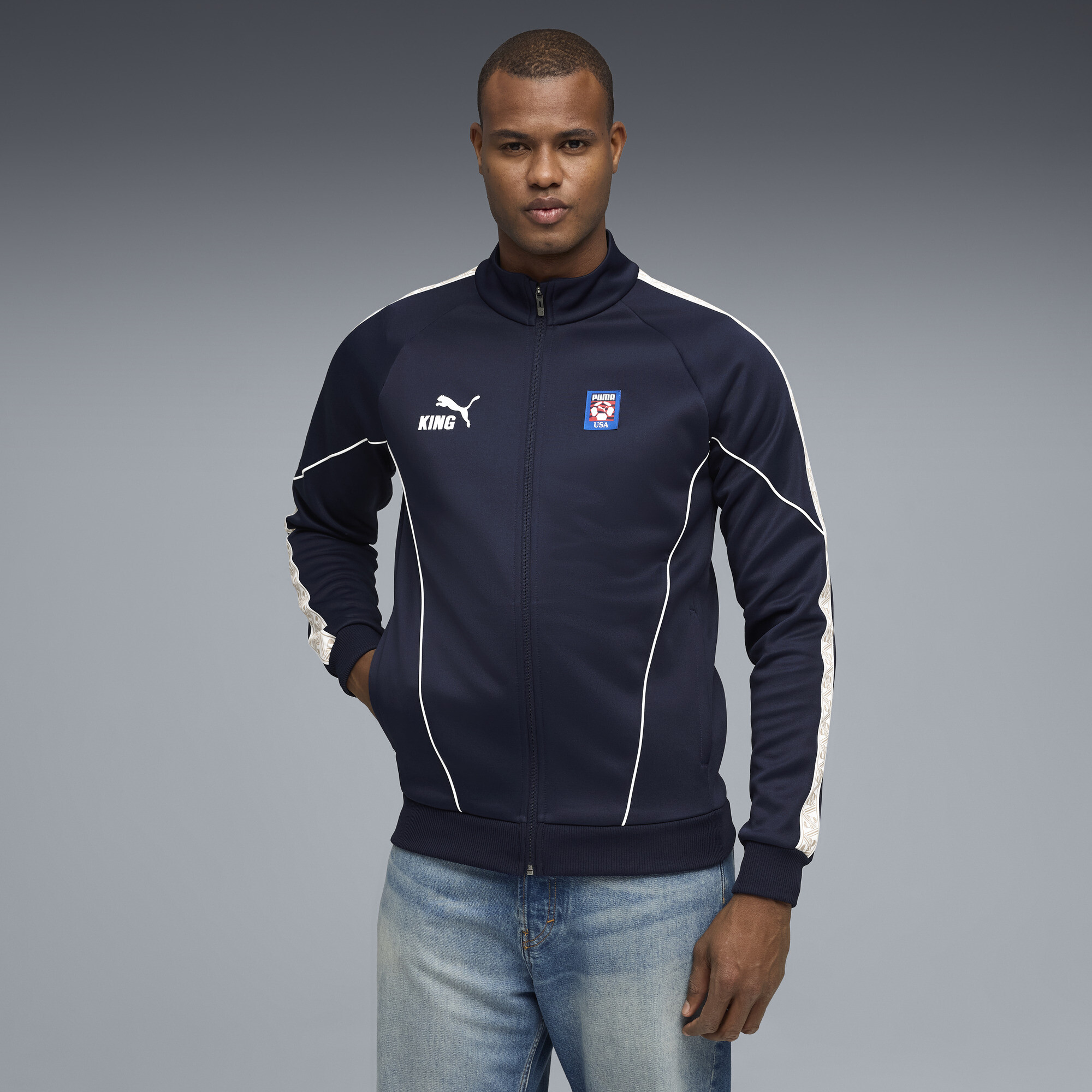 PUMA USA KING Soccer Fanwear Men's Track Jacket in Blue, Size XXL