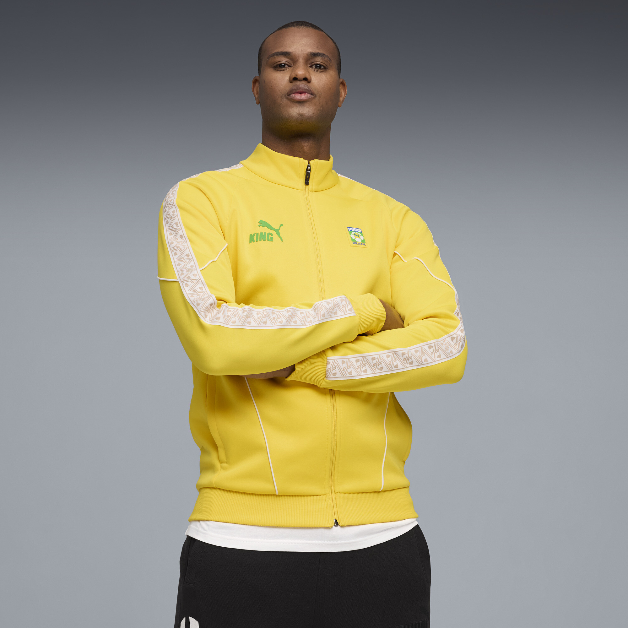PUMA Brazil KING Soccer Fanwear Men's Track Jacket in Yellow, Size L