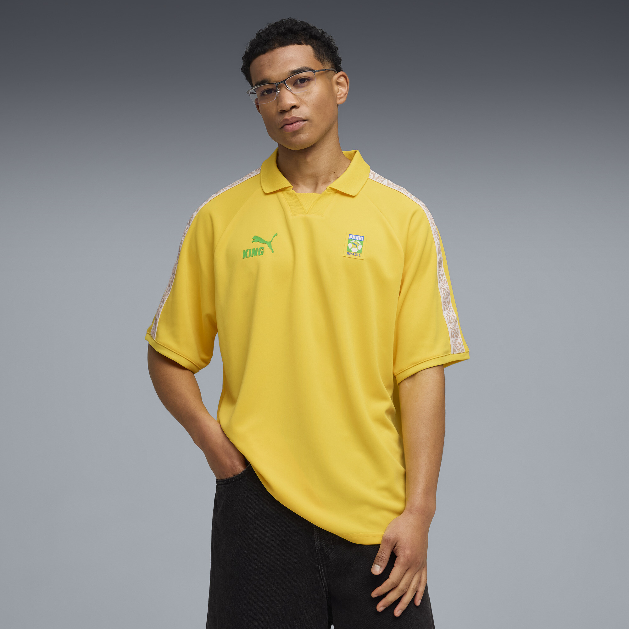 PUMA Brazil KING Soccer Fanwear Men's Relaxed Jersey in Yellow, Size XXL