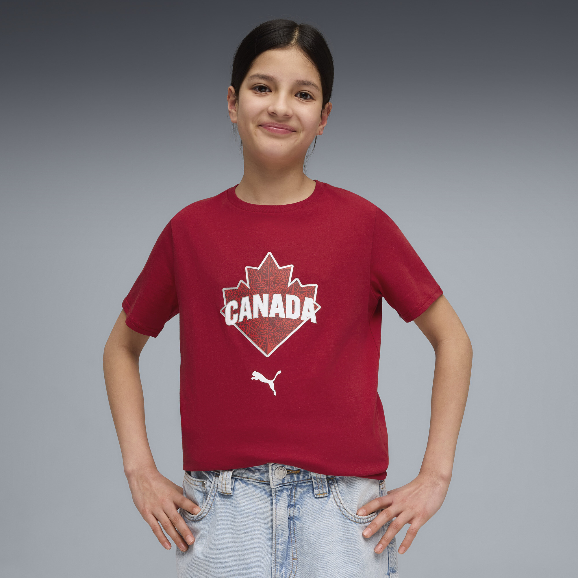 PUMA Canada Soccer Fanwear Big Kids' Graphic T-Shirt in Red, Size M