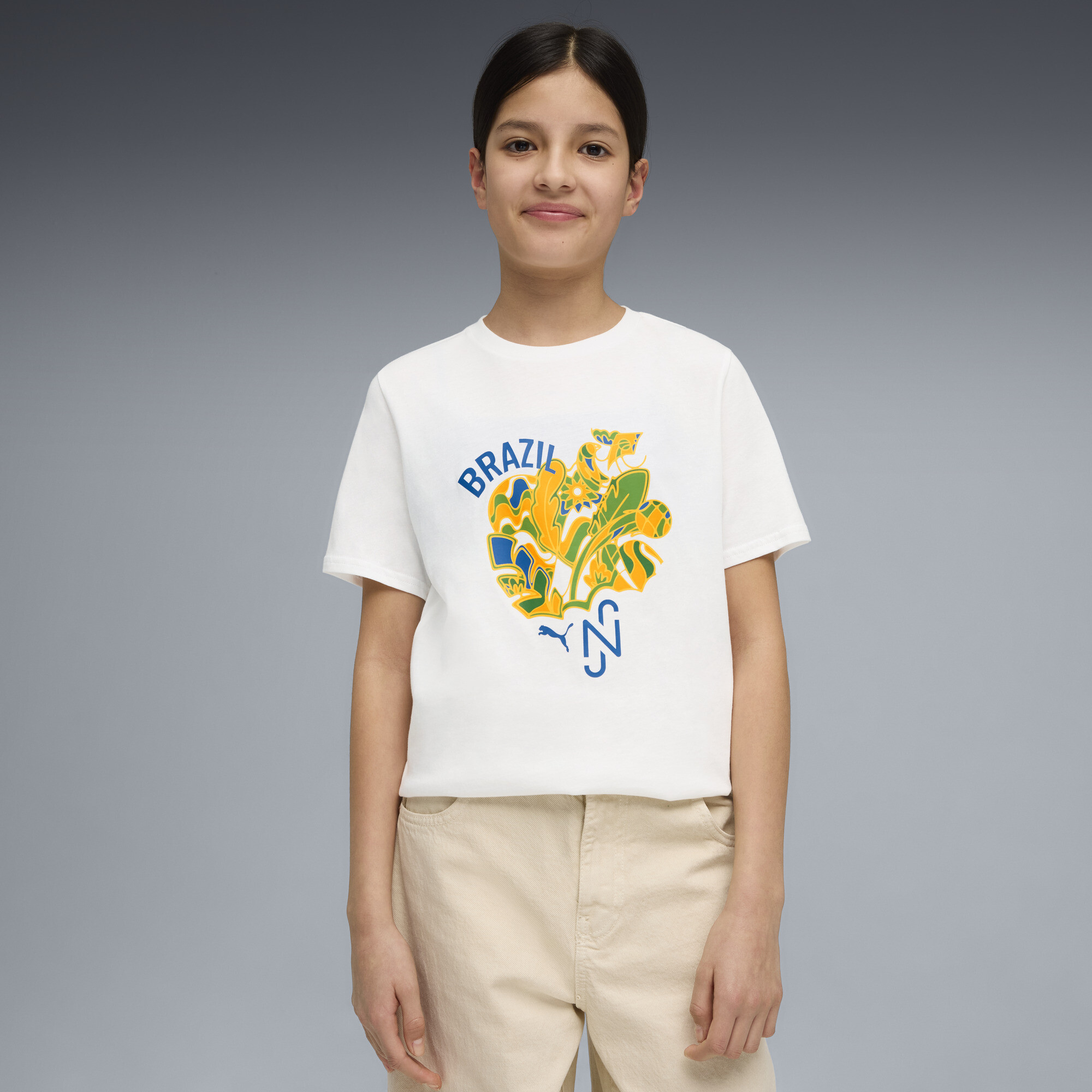 PUMA Neymar JR Brazil Passion Big Kids Soccer T-Shirt in White Size L 25$