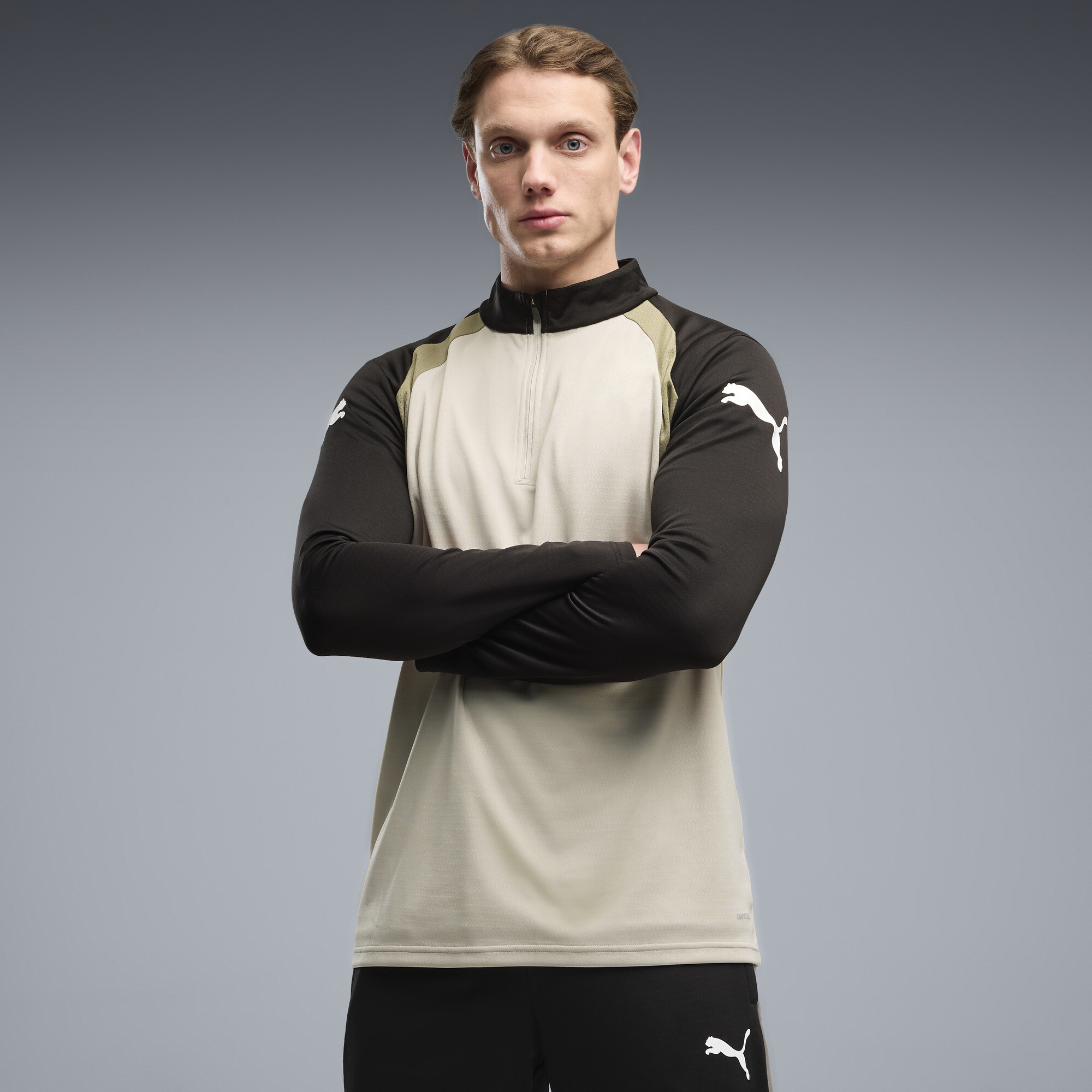 PUMA individualFINAL Men's Slim Soccer Quarter-Zip Top in Beige, Size S