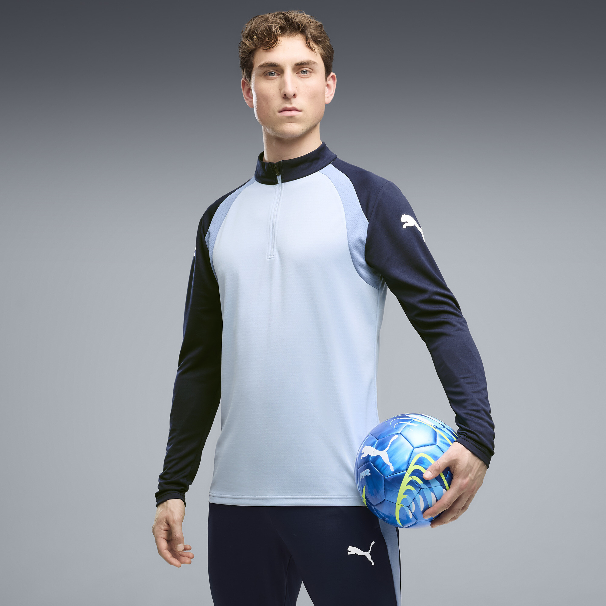 PUMA individualFINAL Men's Slim Soccer Quarter-Zip Top in Blue, Size L