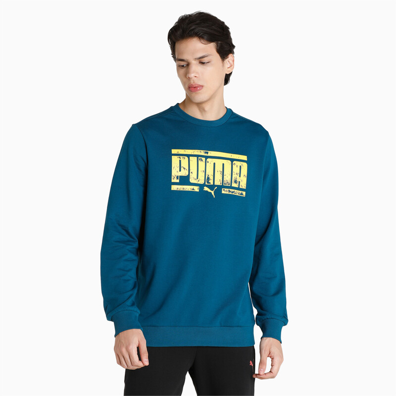 Men's PUMA Graphic Crew-Neck Regular Fit Sweat Shirt, Black/blue