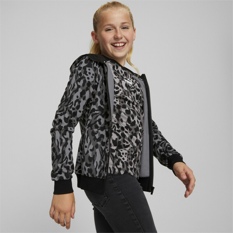 PUMA Alpha Printed Full-Zip Hoodie Youth Regular Fit, Black
