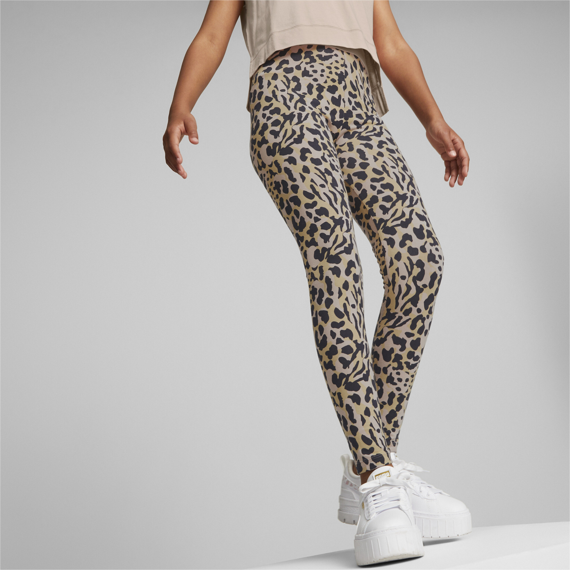 PUMA Alpha Printed Leggings In Pink, Size 11-12 Youth