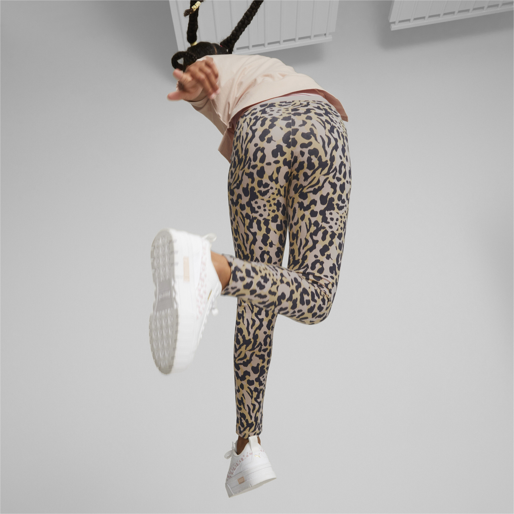PUMA Alpha Printed Leggings In Pink, Size 7-8 Youth