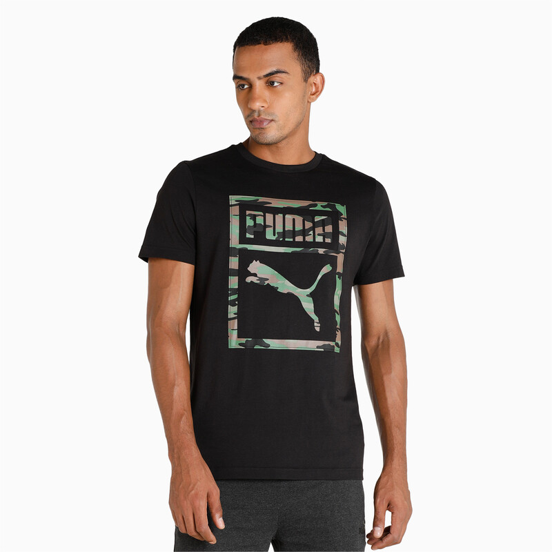Men's PUMA Camo Box Slim Fit Crew Neck T-shirt in Black size M