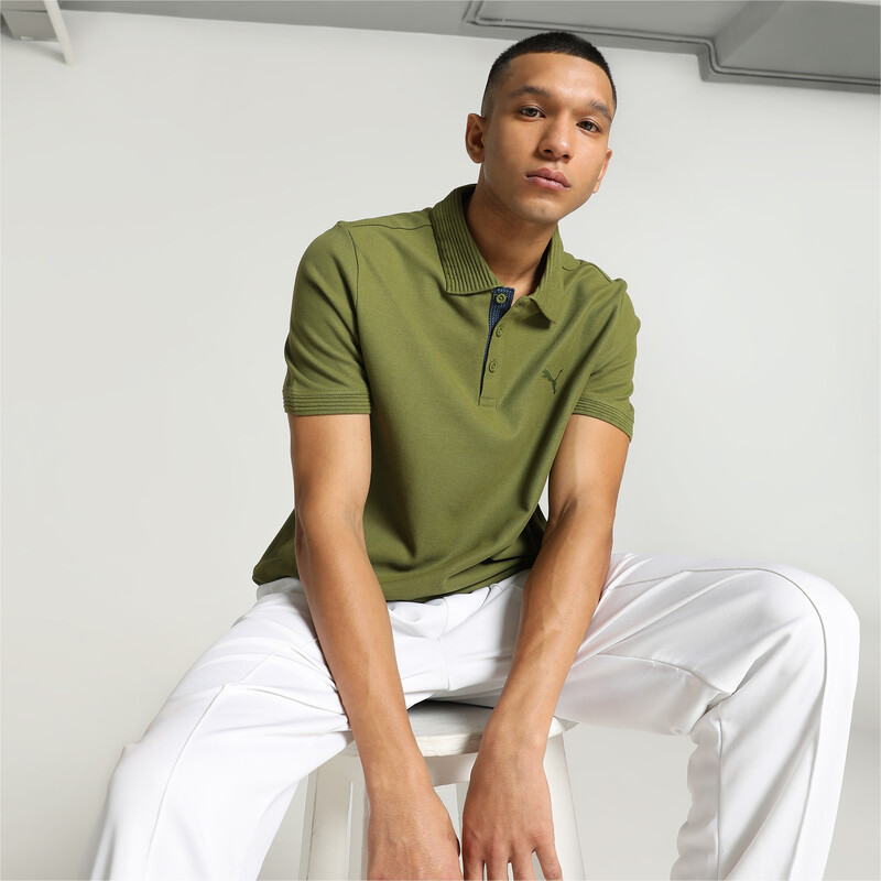 Men's PUMA Ottoman Collar Slim Fit Polo in Gray/Green size M