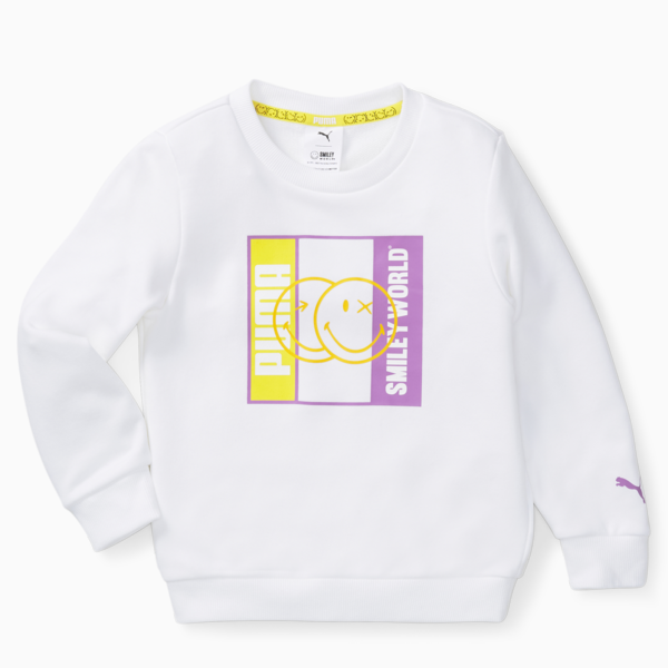 PUMA x SMILEYWORLD Crewneck Sweatshirt Kids, Puma White, large-ZAF