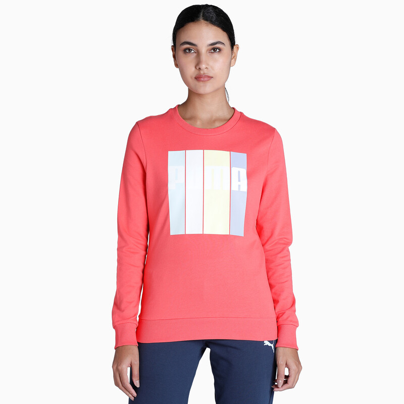 Women's PUMA Graphic Regular Fit Crew Neck Sweatshirt in Salmon size XS