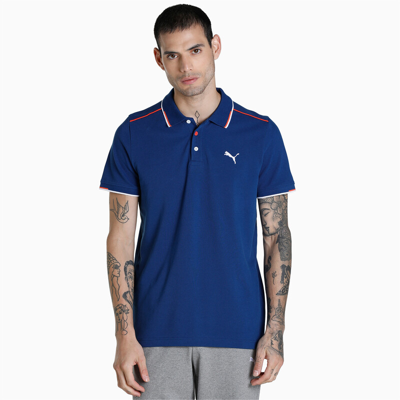 Men's PUMA Contrast Tipping Slim Fit Cotton Polo in Black/Blue size S