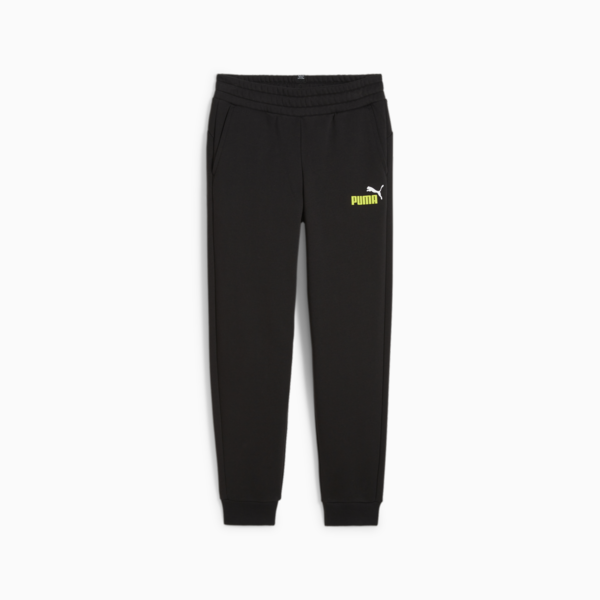 Essentials+ Two Tone Logo Youth Pants, PUMA Black-Lime Sheen, large-ZAF