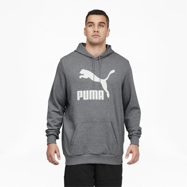 Shop Puma Classics Logo Men's Hoodie Big And Tall In Medium Gray Heather