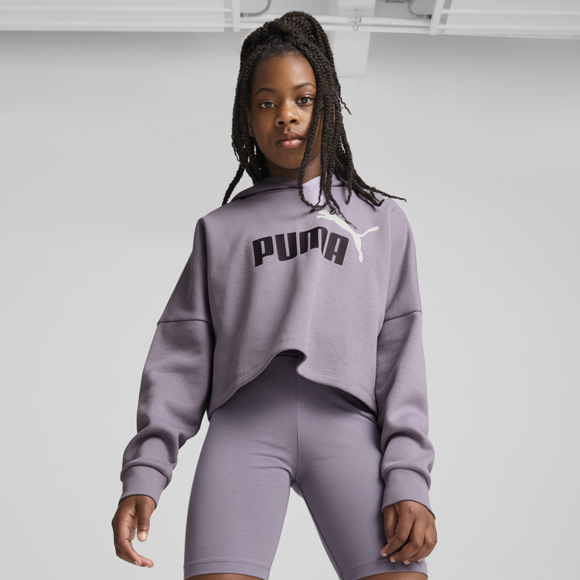 Women's Puma Essentials Logo Cropped Hoodie Youth, Purple, Size 13-14Y, Clothing