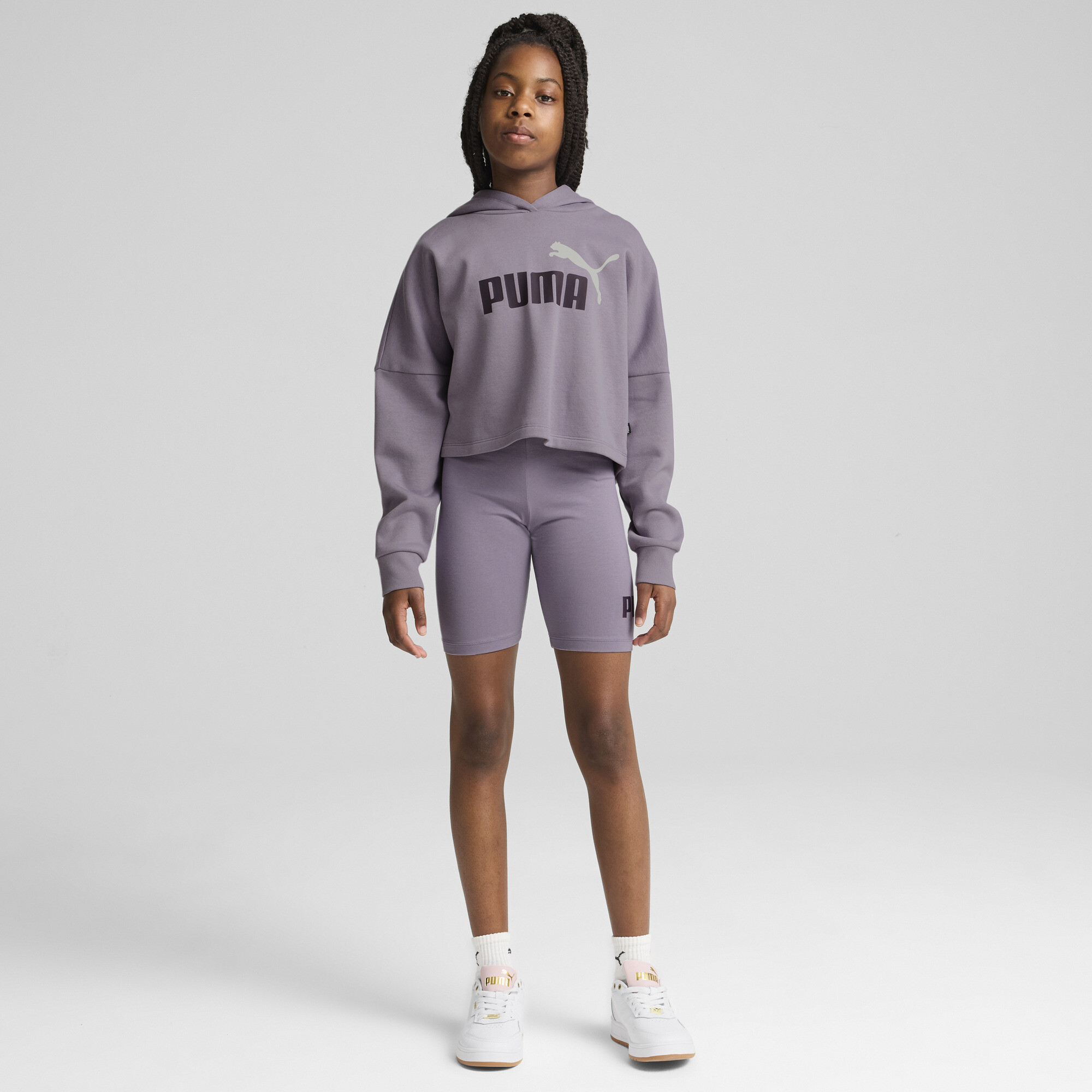 Women's Puma Essentials Logo Cropped Hoodie Youth, Purple, Size 13-14Y, Clothing