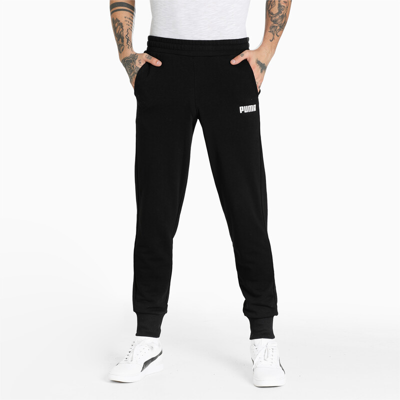 Men's PUMA Essentials Regular Fit Cotton Track Pants in Black size XL