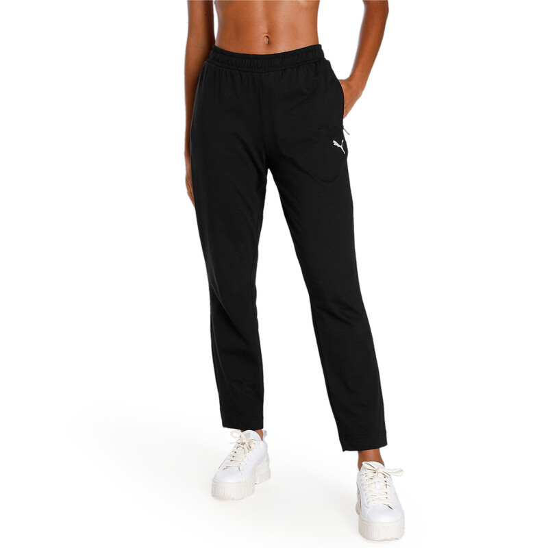 Women's PUMA Zippered Jersey Regular Fit Sweatpants in Black size M