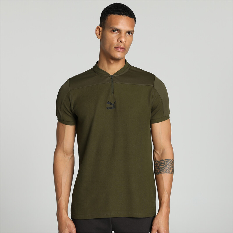 Men's PUMA Overlay Slim Fit Polo in Black/Green size S