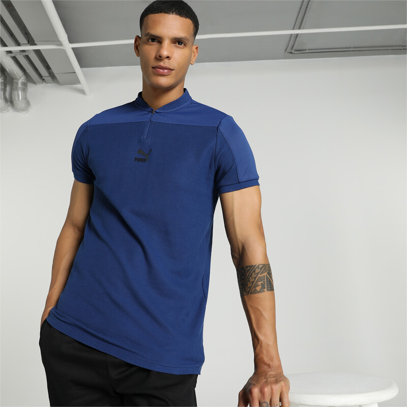 Men's PUMA Overlay Slim Fit Polo in Black/Blue size S