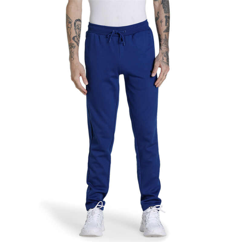 

Men's PUMA Overlay Slim Fit Track Pants, Black/blue