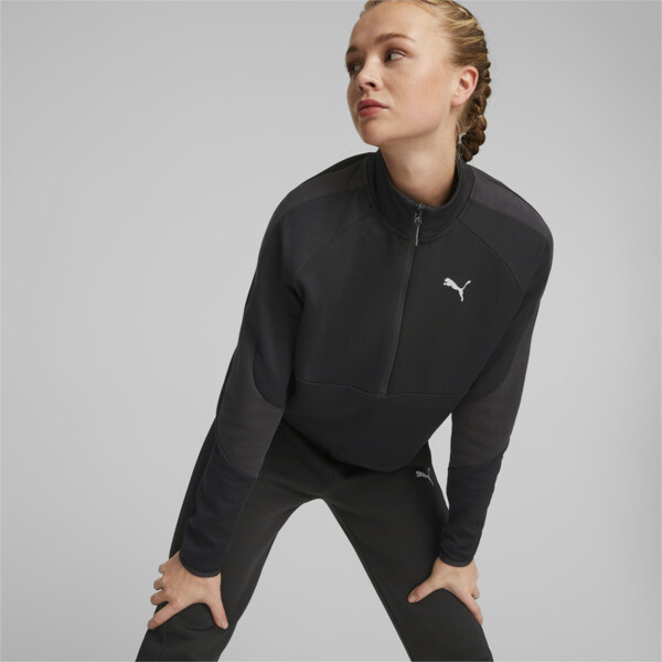 Evostripe Half-Zip Crew Neck Sweatshirt Women, PUMA Black, large-ZAF