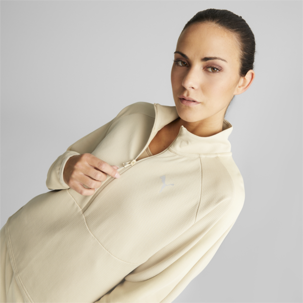 Evostripe Half-Zip Crew Neck Sweatshirt Women, Granola, large-ZAF