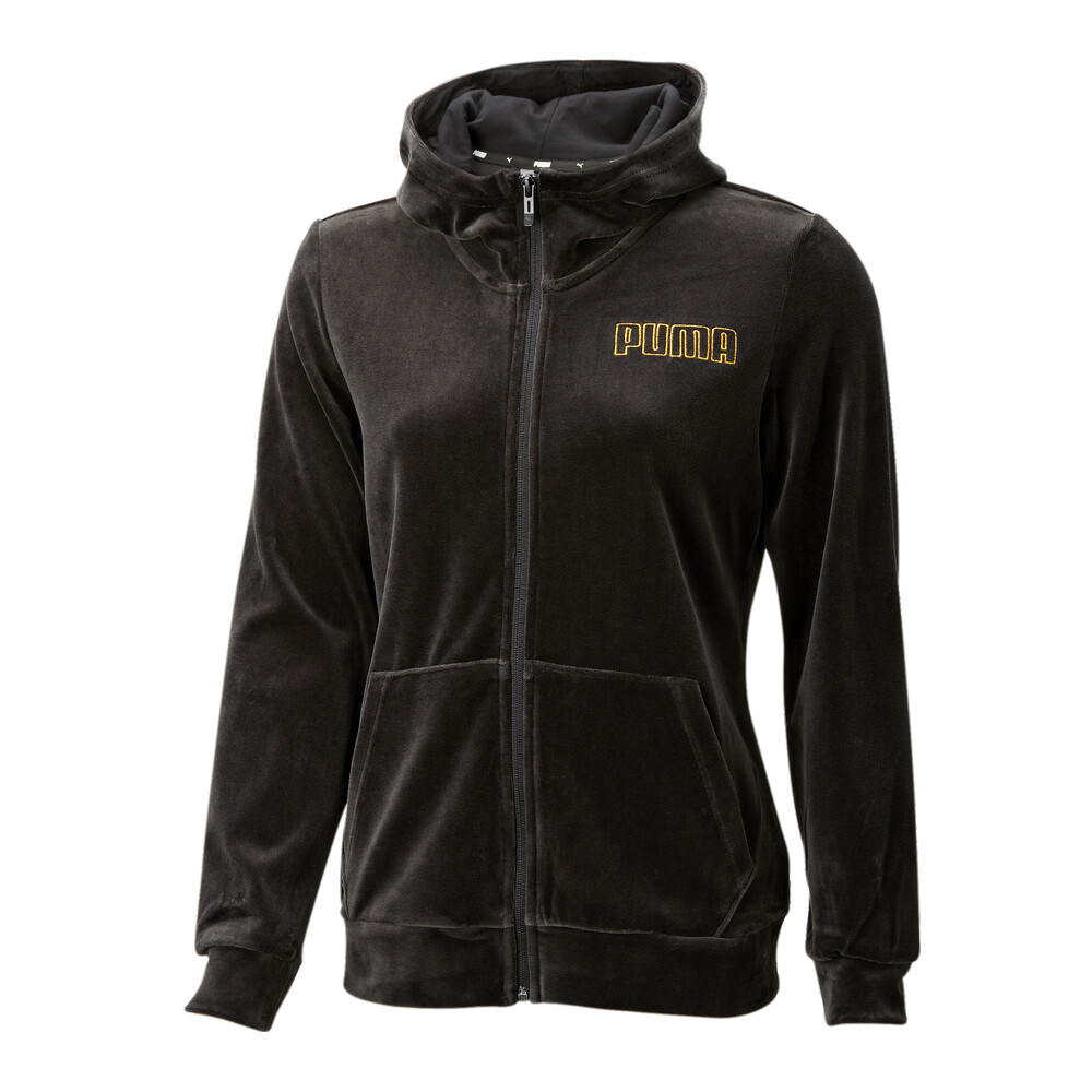 Essentials+ Women's Velour Zip Hoodie Black PUMA