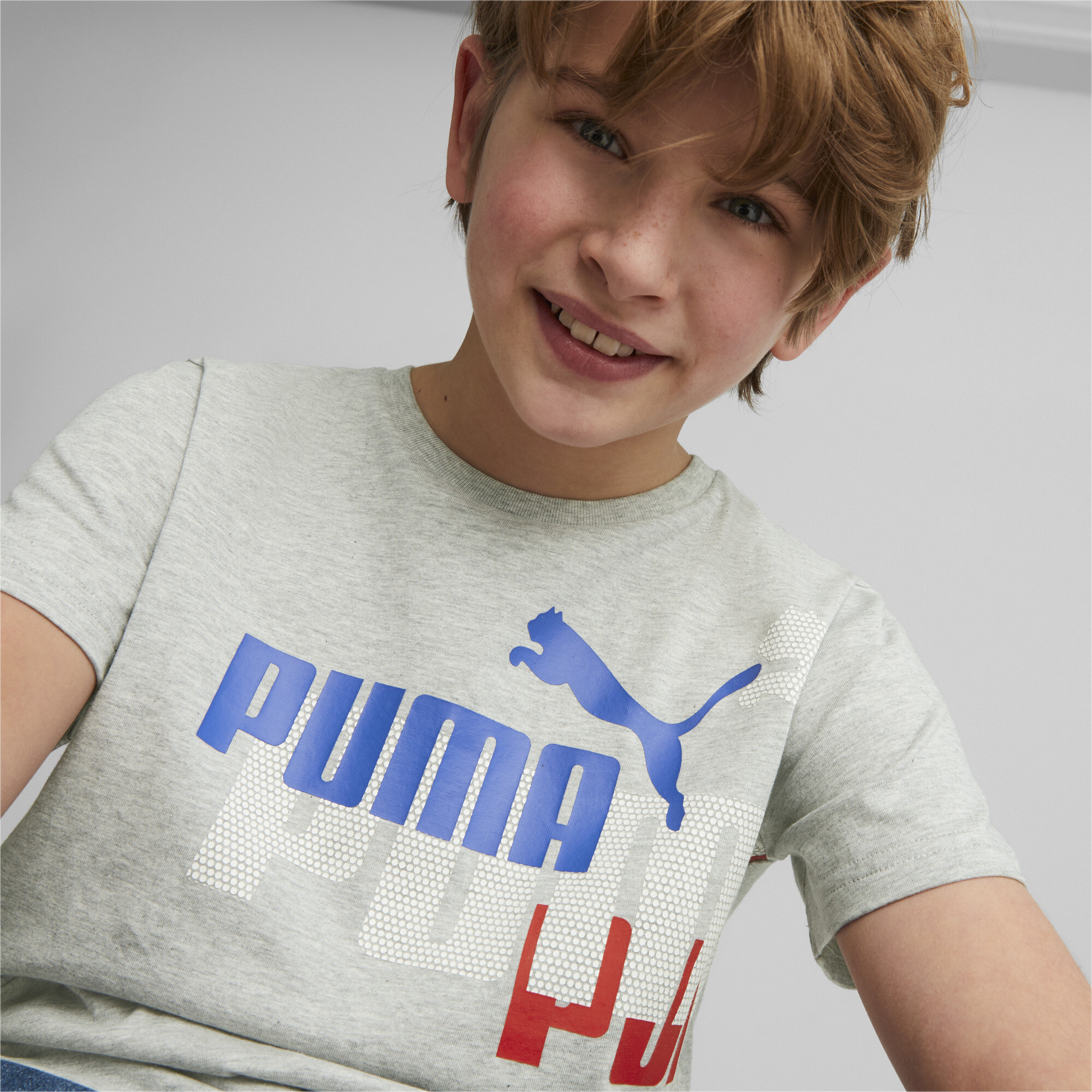 PUMA ESS+ LOGO POWER T-Shirt In Heather, Size 7-8 Youth
