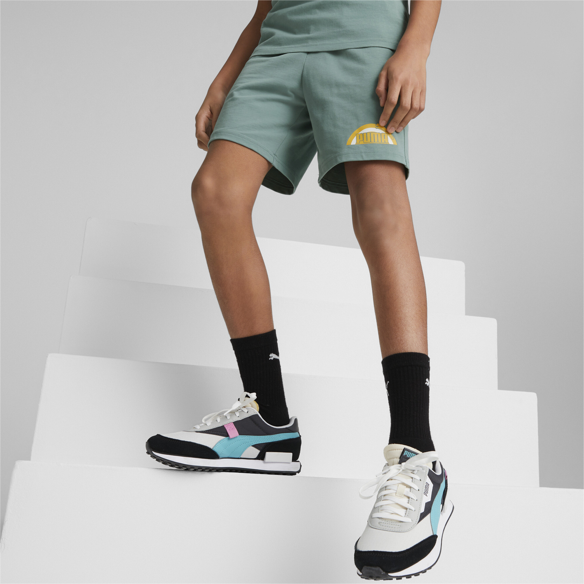 PUMA Essentials+ Street Art Shorts In Gray, Size 9-10 Youth