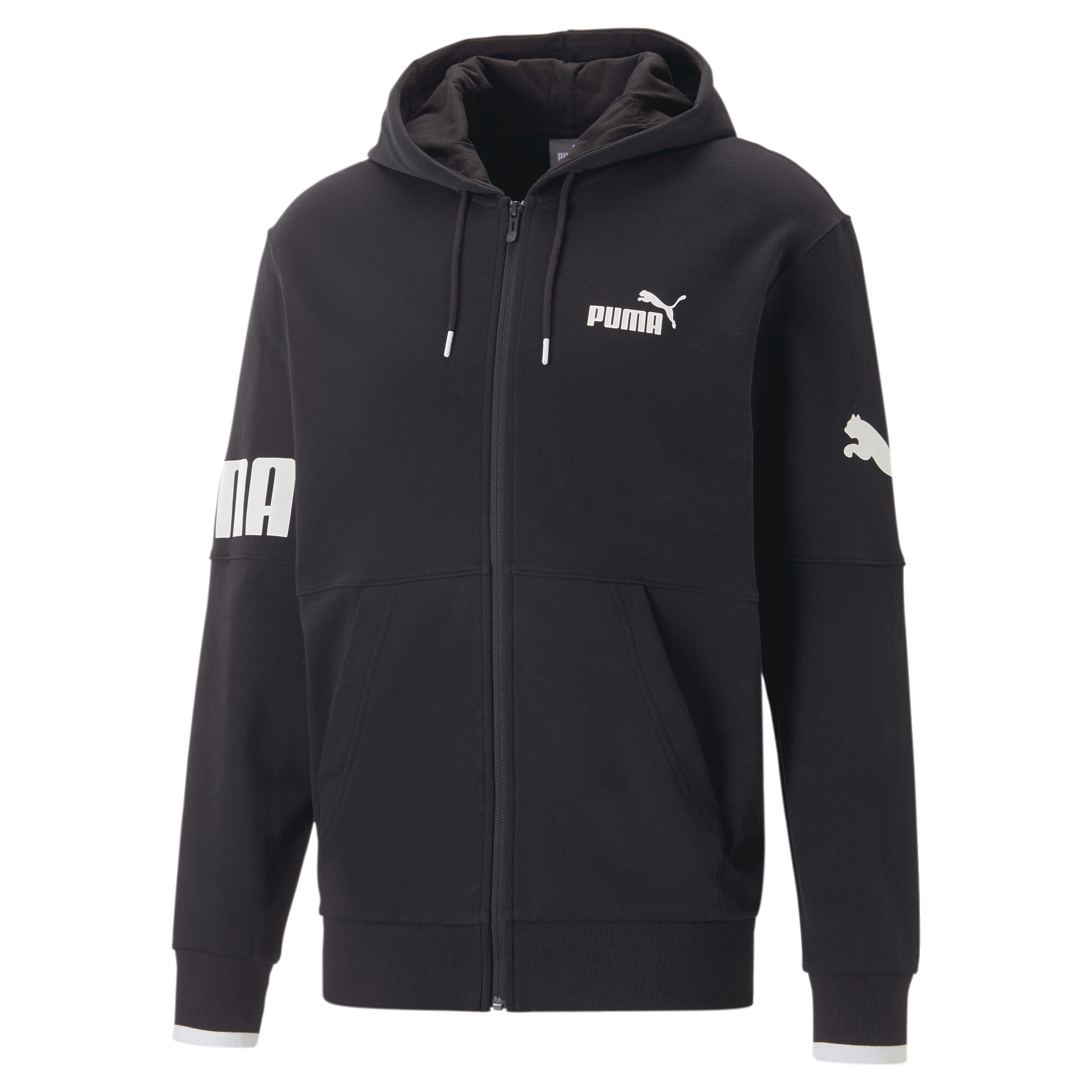 Men's PUMA POWER Full-Zip Hoodie Men In Black, Size Medium, Cotton