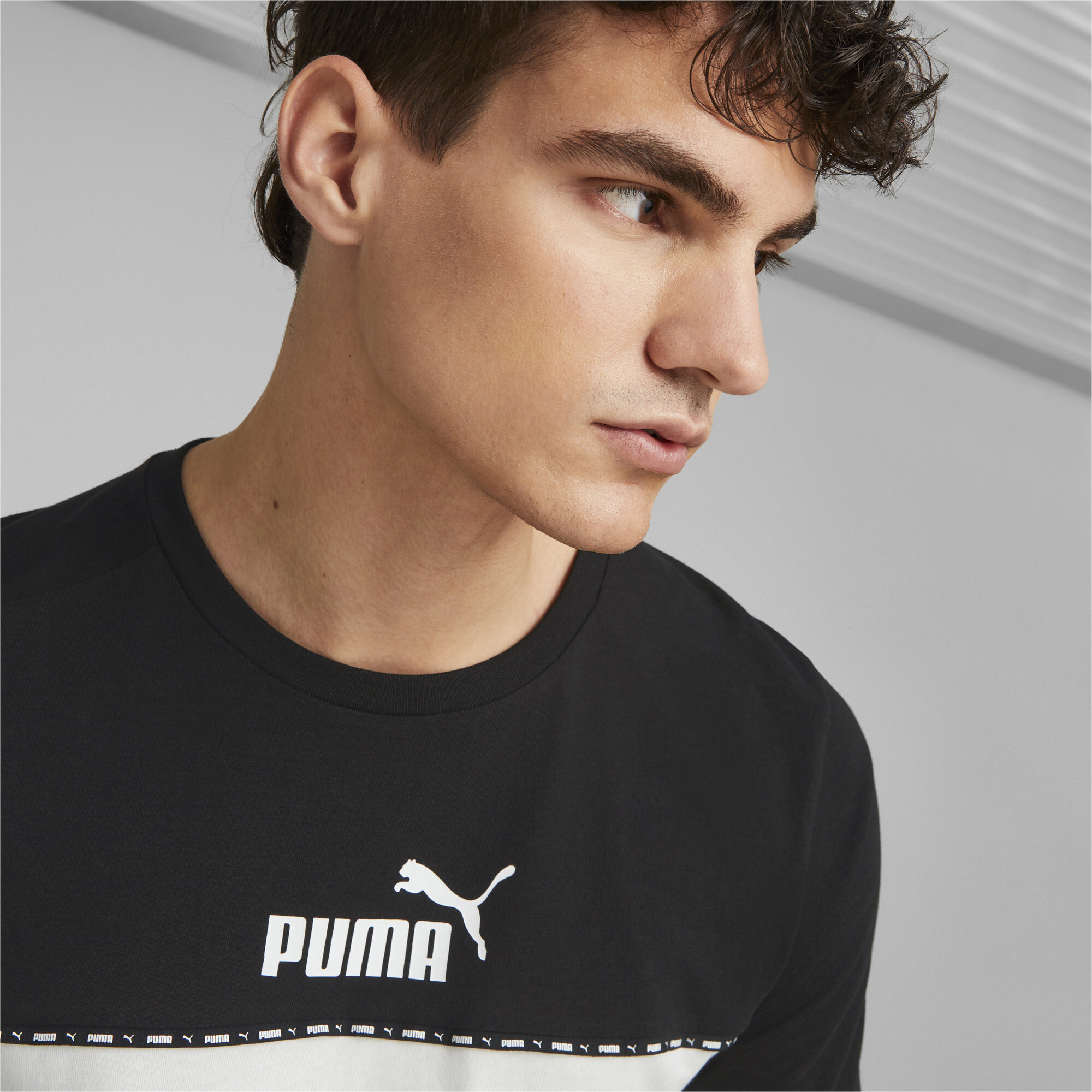 Men's Puma Essentials Block Tape T-Shirt, Black, Size M, Clothing