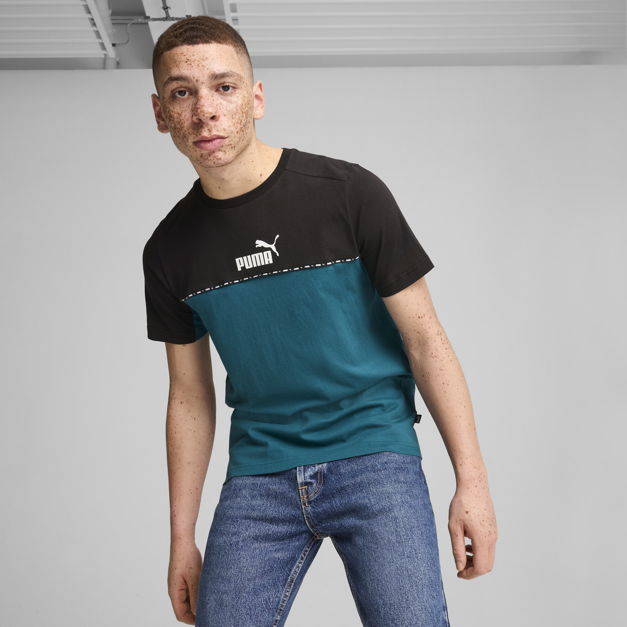 Puma Essentials Block Tape T-Shirt Herren | Mit Plain | Cold Green | Größe: S