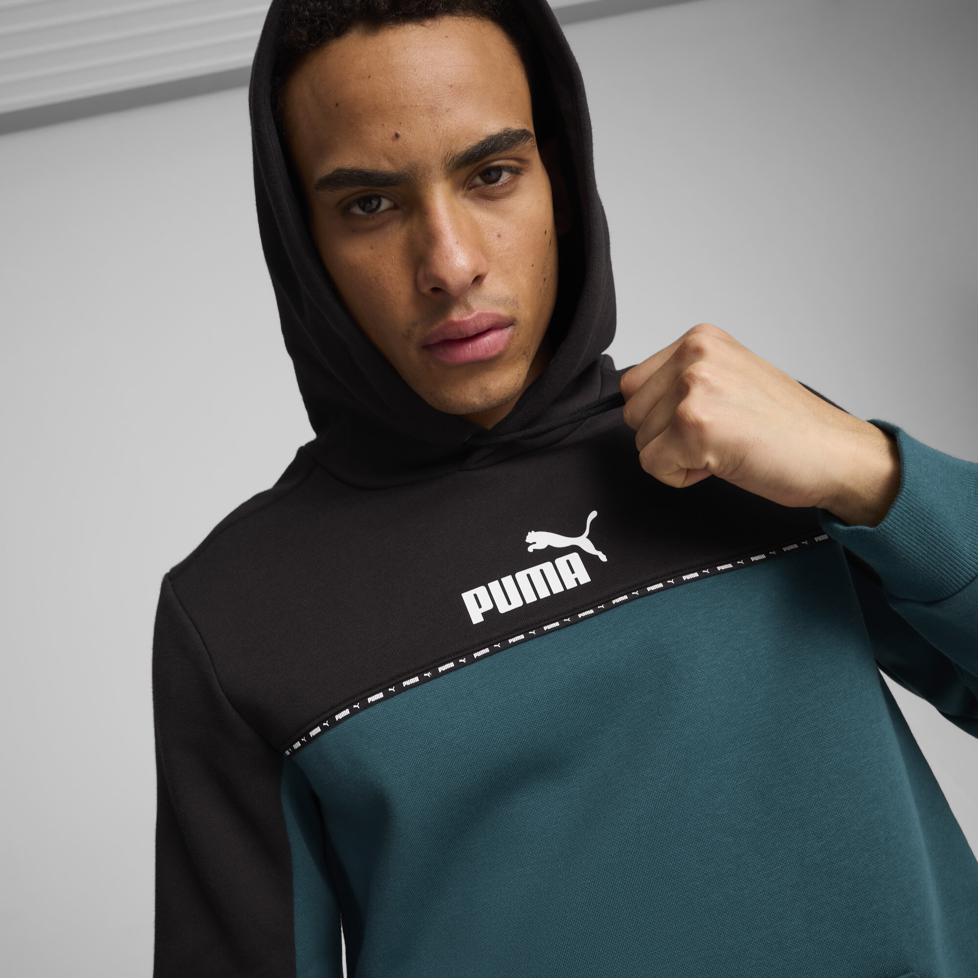 Men's Puma Essentials Block Tape Hoodie, Green, Size S, Clothing