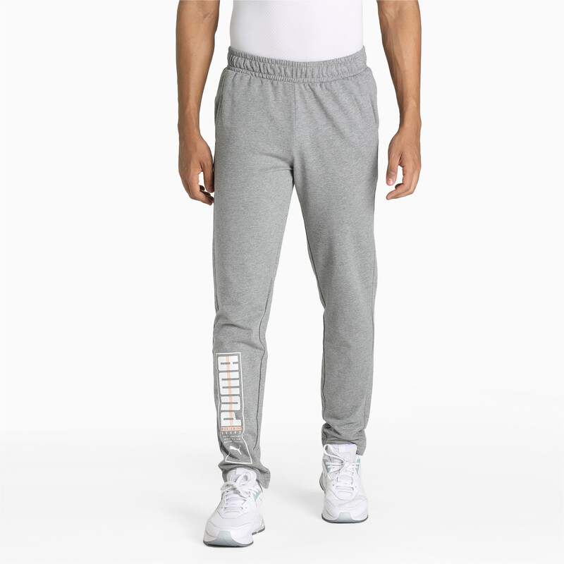 Men's PUMA Worldwide Graphic Slim Fit Cotton Pants in Gray size S