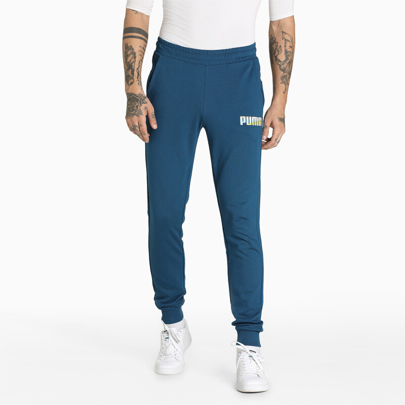 

Men's PUMA Wavy Logo Slim Fit Pants, Black/blue